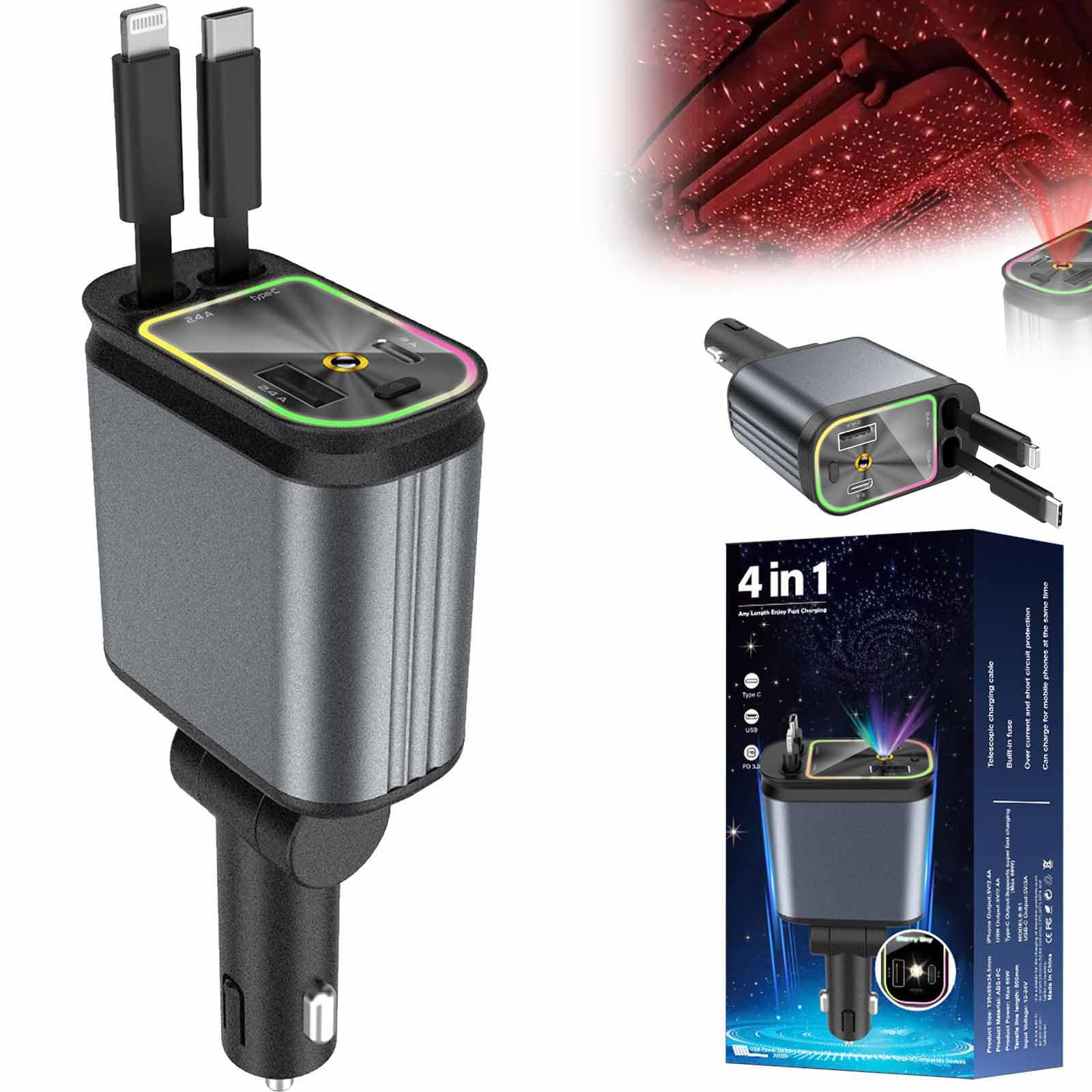 4-in-1 Car Phone Charger With Star Light